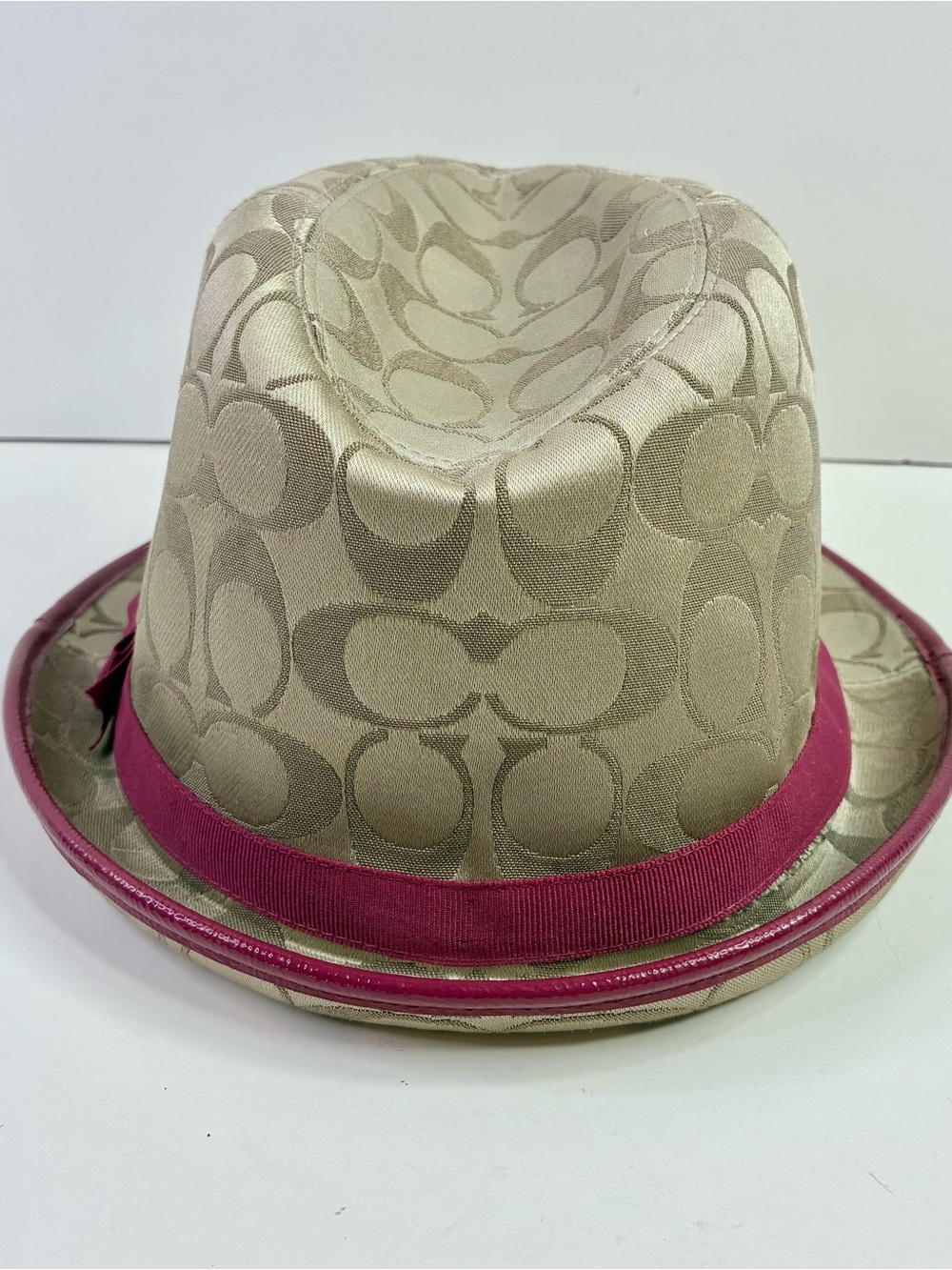 Womens Coach Fedora Hat Small Petite Khaki Brown Pink - Picture 3 of 14